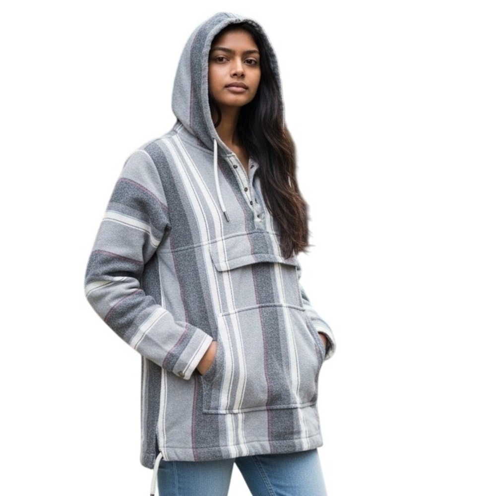 No Boundaries vintage 90's Gray Stripe Hooded Pullover women's Size S